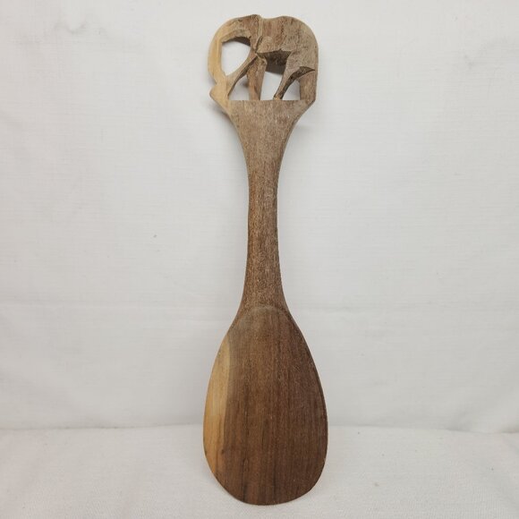 African Hand Carved Wooden Elephant Salad Serving Spoon - Picture 1 of 6